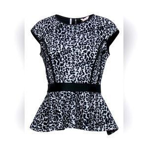 Rebecca Taylor - Grey Leopard Peplum Cap Sleeve Top Size: 2